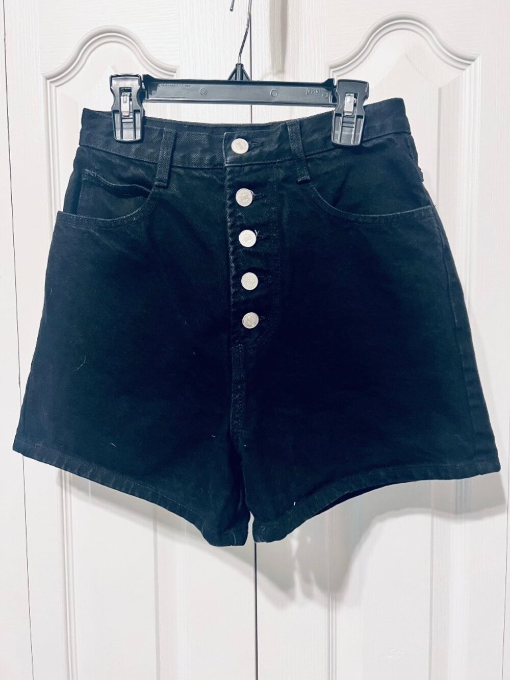 Bongo Vintage 90's Black High Waist Button Fly Mom Retro Denim Shorts-Small